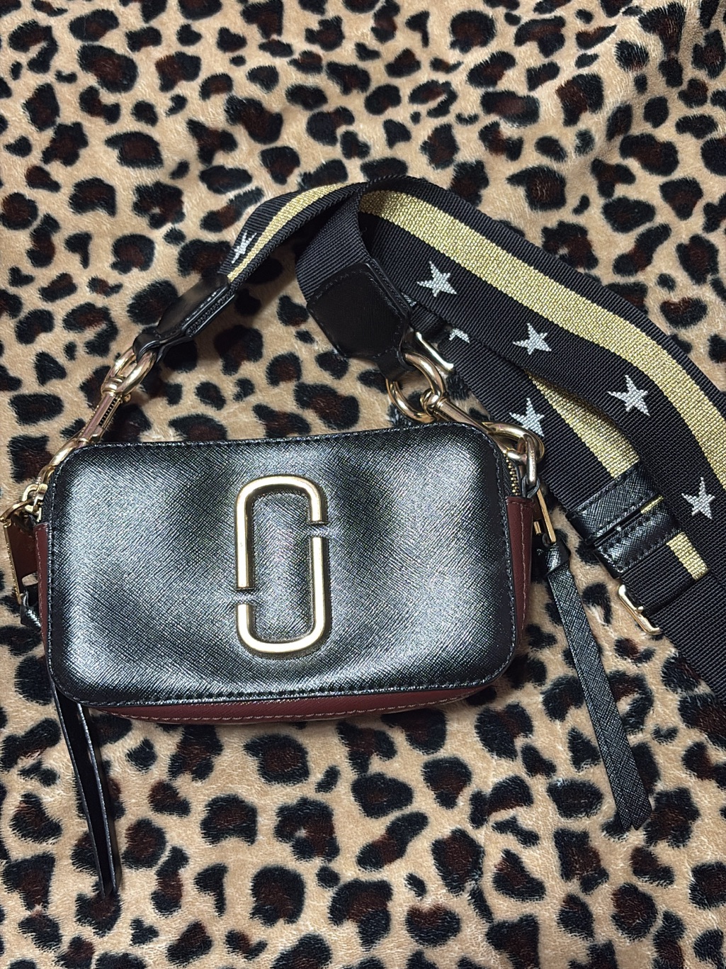 Marc Jacobs Black And Brown Snapshot Crossbody With Star Strap